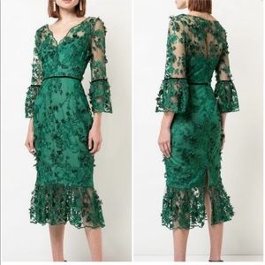 $795 NEW Marchesa Notte Embroidered MIDI Dress 3D Flower Lace